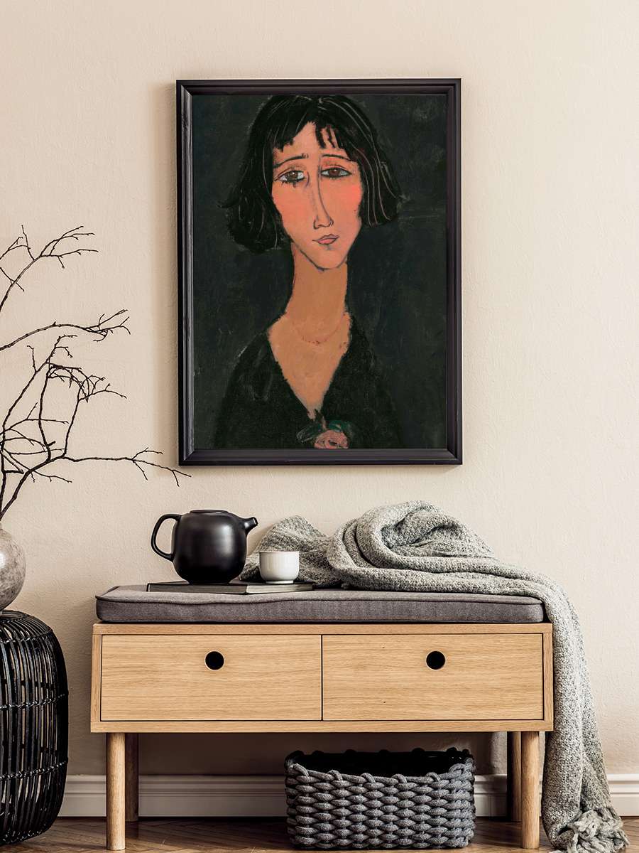 Margherita, Jeune Femme a la… la Rose - Amedeo Modigliani Sanatsal Modern Tablo Siyah Çerçeveli Poster Modern Duvar Tablo