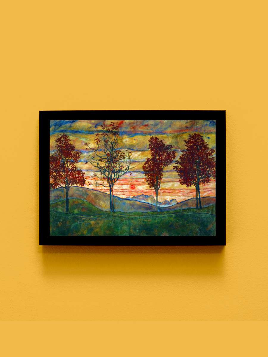 Four Trees (Vintage Landscape) … - Egon Schiele Sanatsal Modern Tablo Siyah Çerçeveli Poster Modern Duvar Tablo