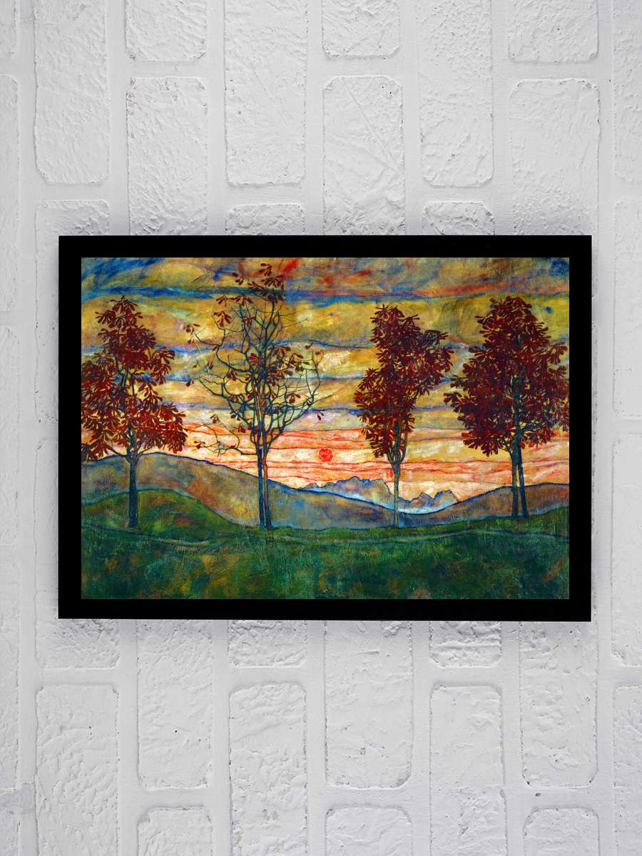 Four Trees (Vintage Landscape) … - Egon Schiele Sanatsal Modern Tablo Siyah Çerçeveli Poster Modern Duvar Tablo