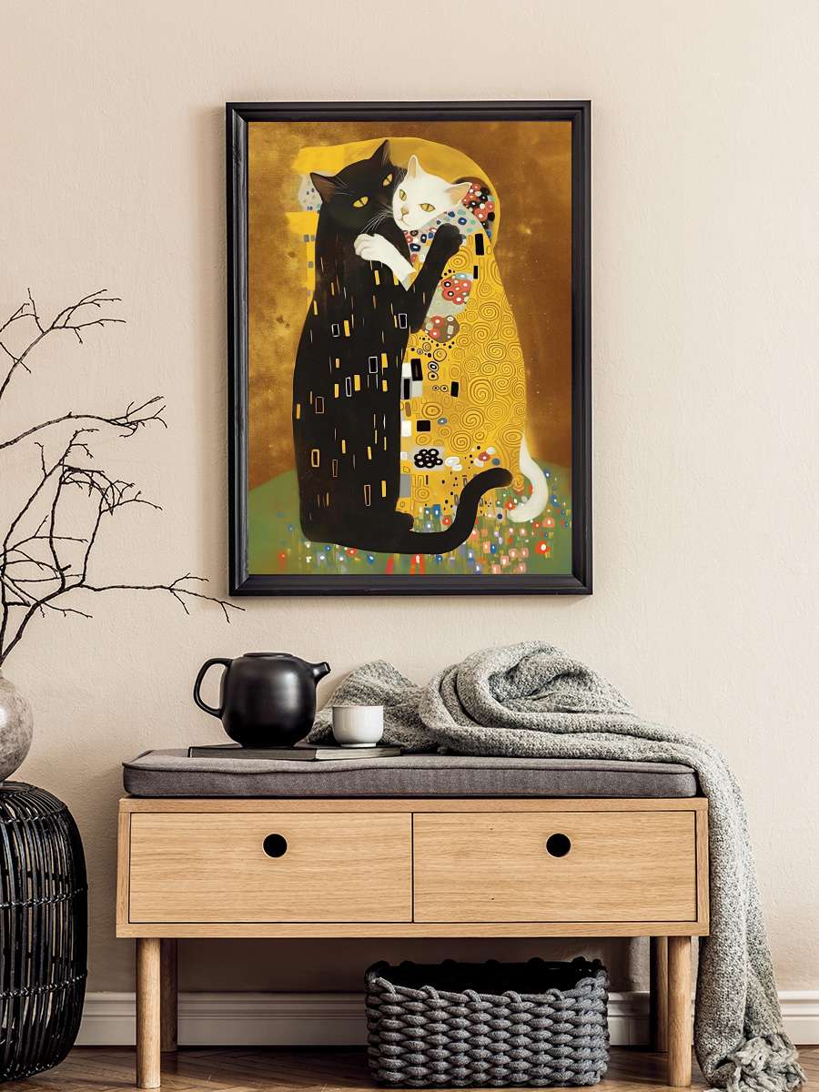 Kitty Klimt Sanatsal Modern Tablo Siyah Çerçeveli Poster Modern Duvar Tablo