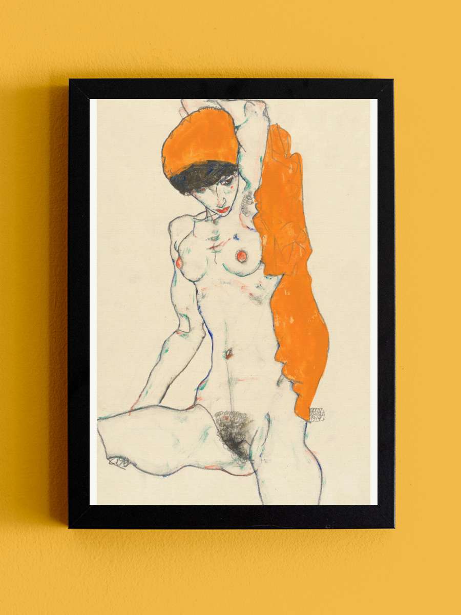 Naked Woman in Orange (Female… (Female Nude Portrait) - Egon… Sanatsal Modern Tablo Siyah Çerçeveli Poster Modern Duvar Tablo