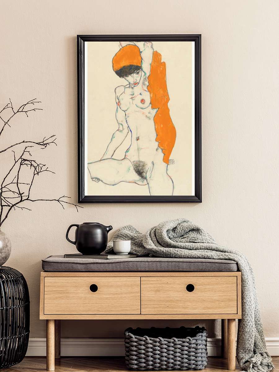 Naked Woman in Orange (Female… (Female Nude Portrait) - Egon… Sanatsal Modern Tablo Siyah Çerçeveli Poster Modern Duvar Tablo