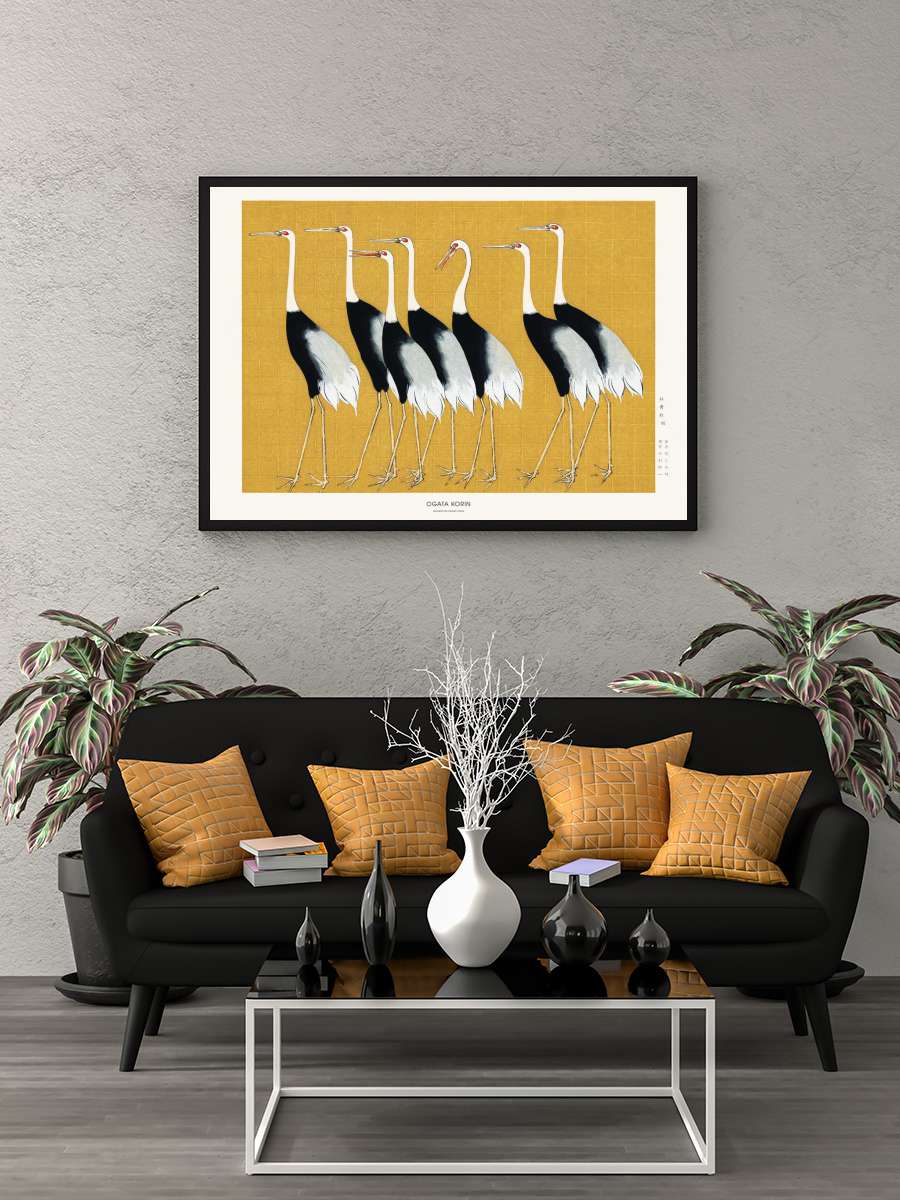 Japanese Red Crown Crane Sanatsal Modern Tablo Siyah Çerçeveli Poster Modern Duvar Tablo