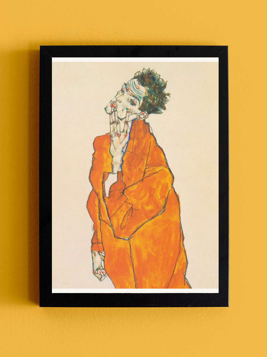 Man in an Orange Jacket (Male… (Male Self Portrait) - Egon… Sanatsal Modern Tablo Siyah Çerçeveli Poster Modern Duvar Tablo