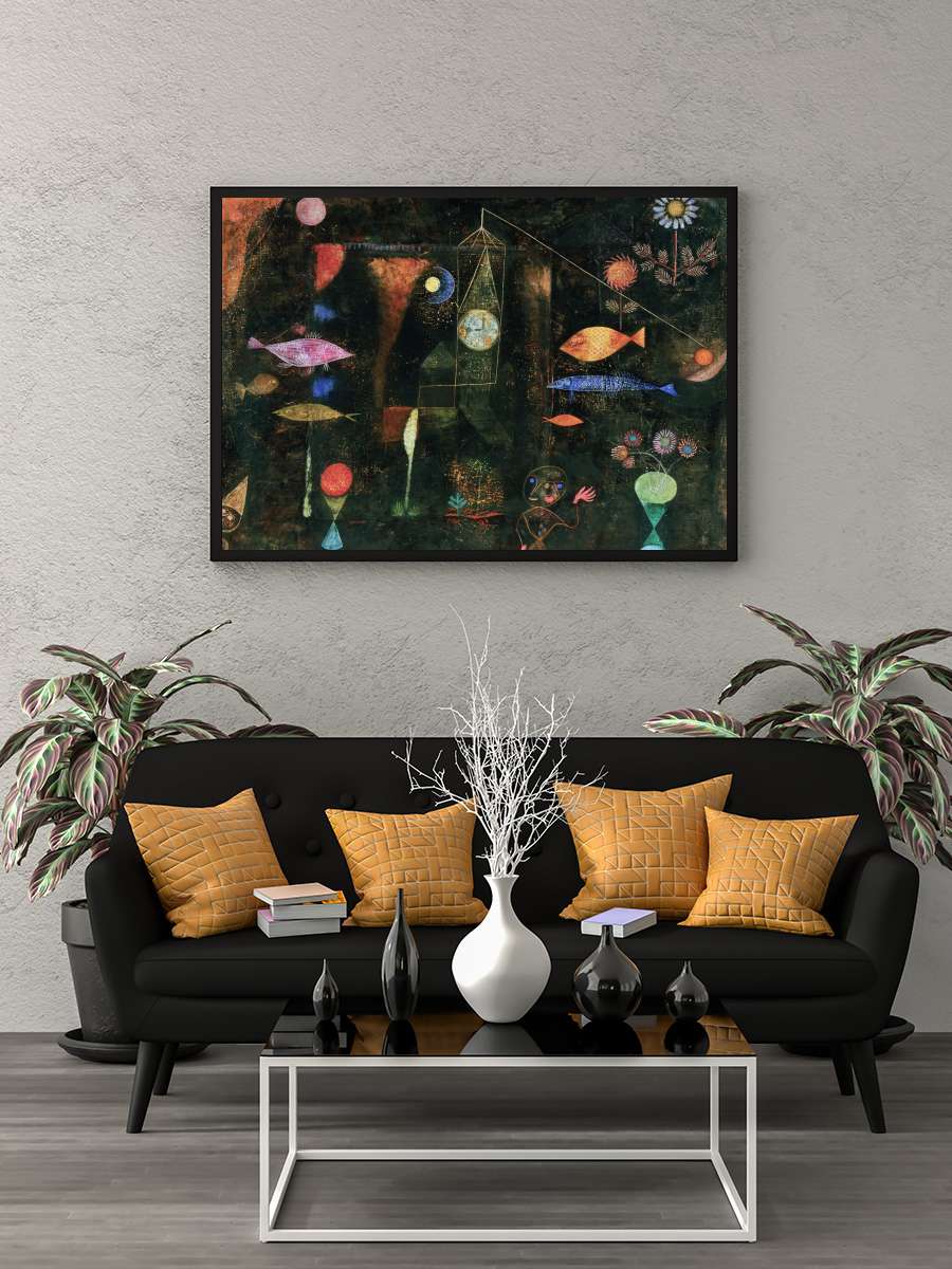 Fish Magic - Paul Klee Sanatsal Modern Tablo Siyah Çerçeveli Poster Modern Duvar Tablo