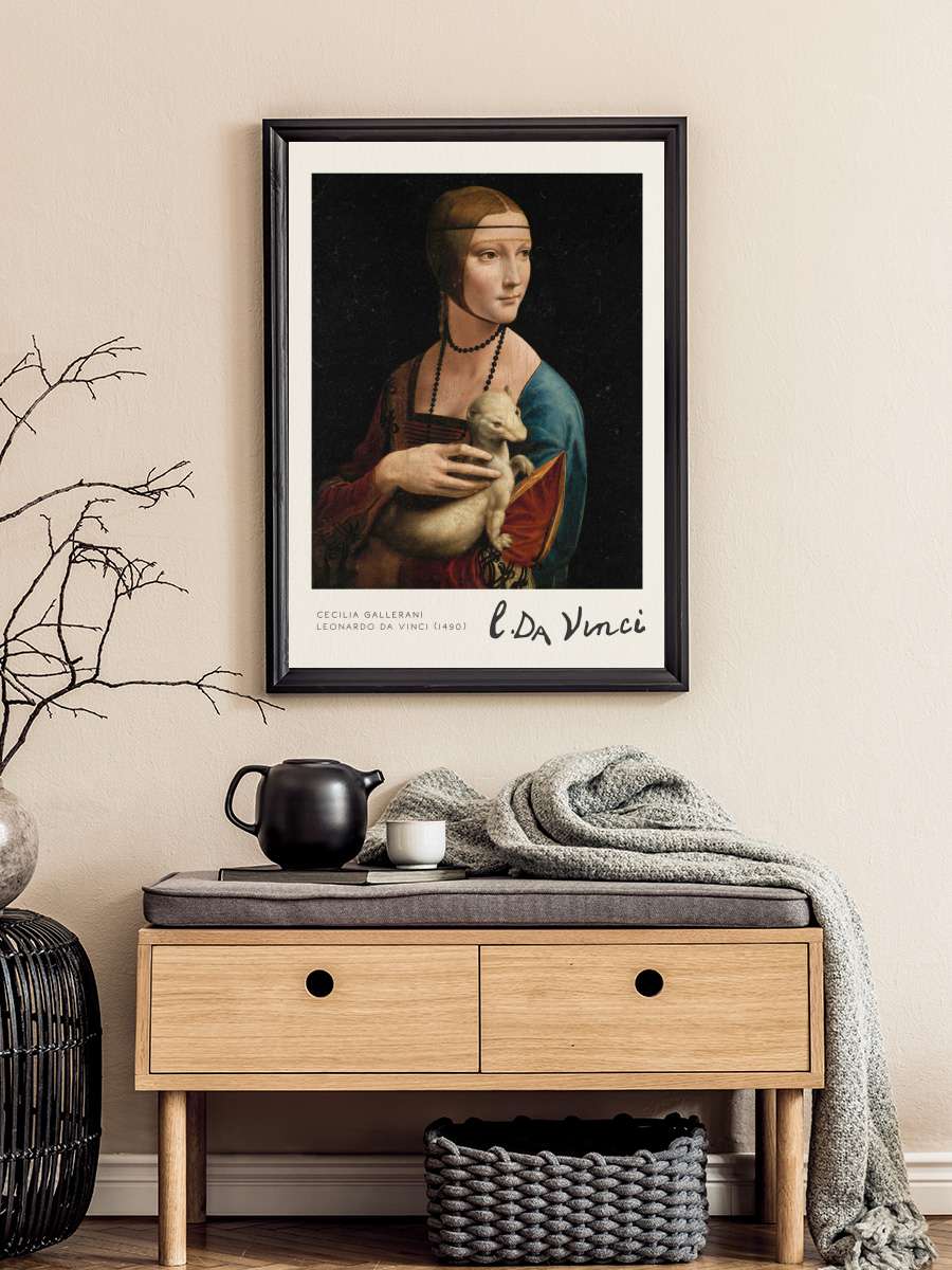 Cecilia Gallerani (The Lady… Lady with an Ermine) - Leonardo… Sanatsal Modern Tablo Siyah Çerçeveli Poster Modern Duvar Tablo