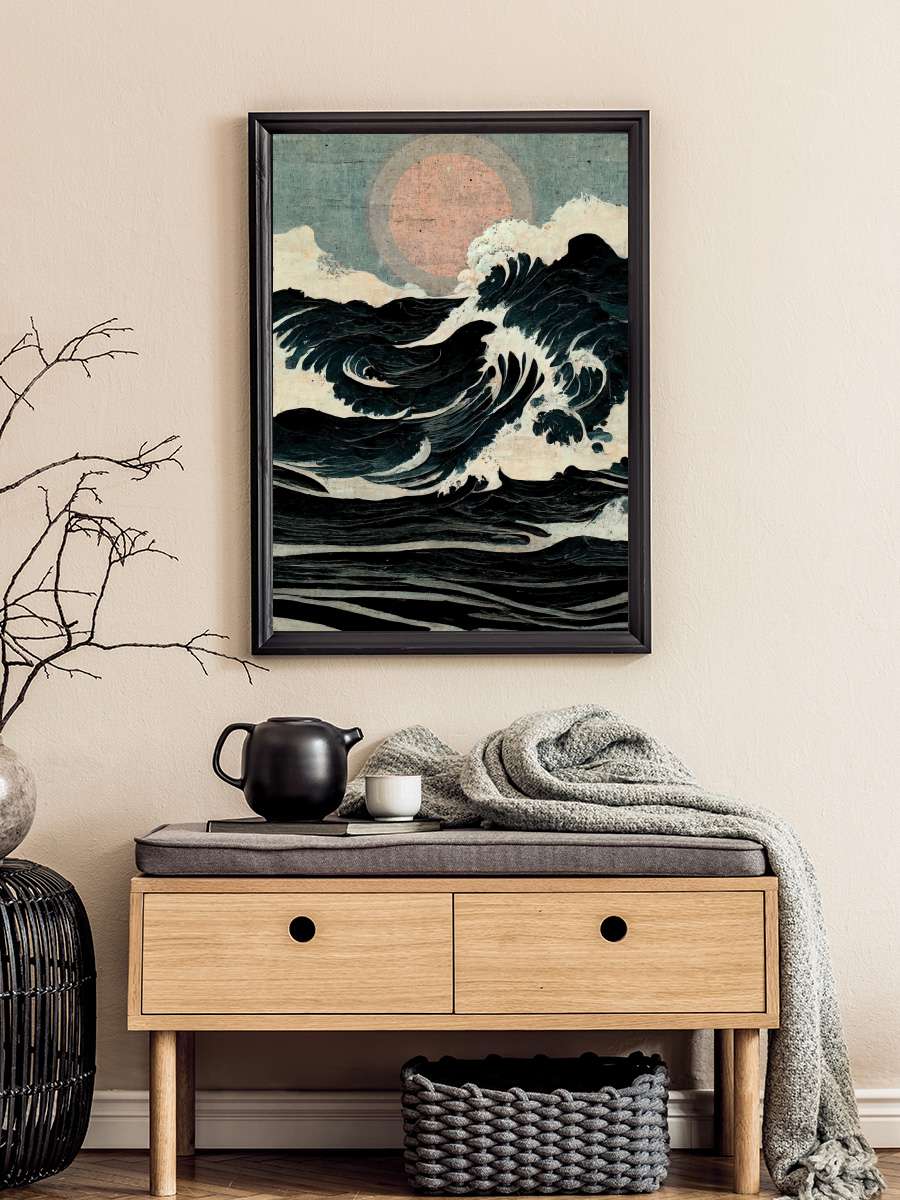 Wild Waves Sanatsal Modern Tablo Siyah Çerçeveli Poster Modern Duvar Tablo