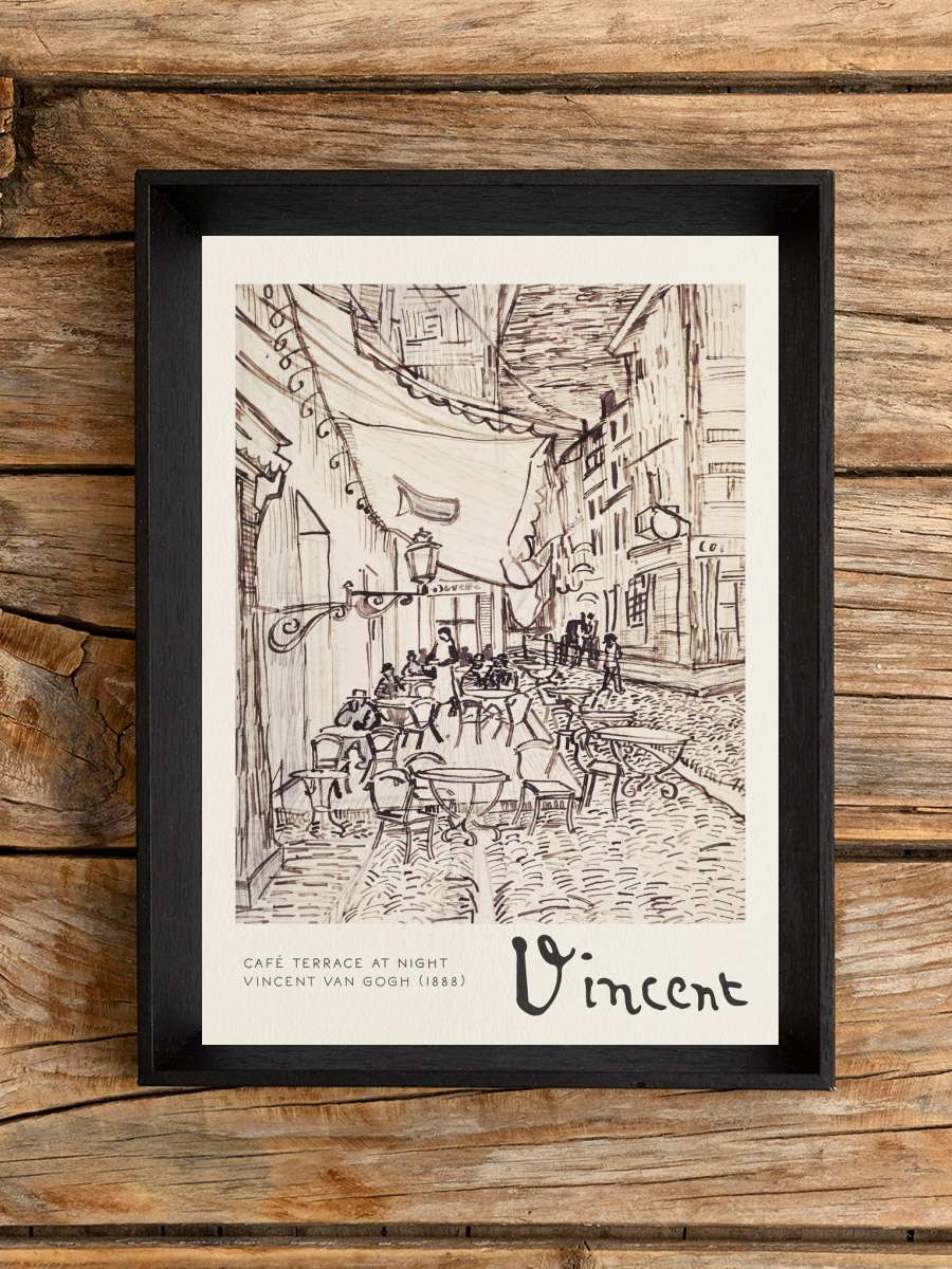 Café Terrace at Night Sketch -… - Vincent van Gogh Sanatsal Modern Tablo Siyah Çerçeveli Poster Modern Duvar Tablo