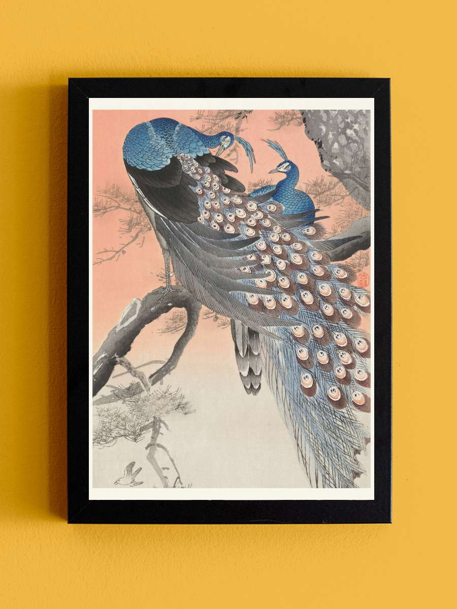 Two Peackcoks on a Peach Branch… Branch (Japandi Vintage) -… Sanatsal Modern Tablo Siyah Çerçeveli Poster Modern Duvar Tablo