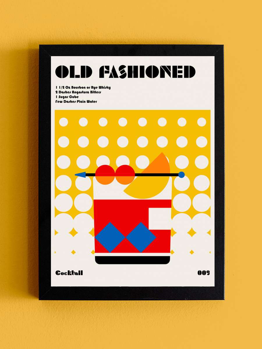 Old Fashioned Bauhaus Cocktail Sanatsal Modern Tablo Siyah Çerçeveli Poster Modern Duvar Tablo