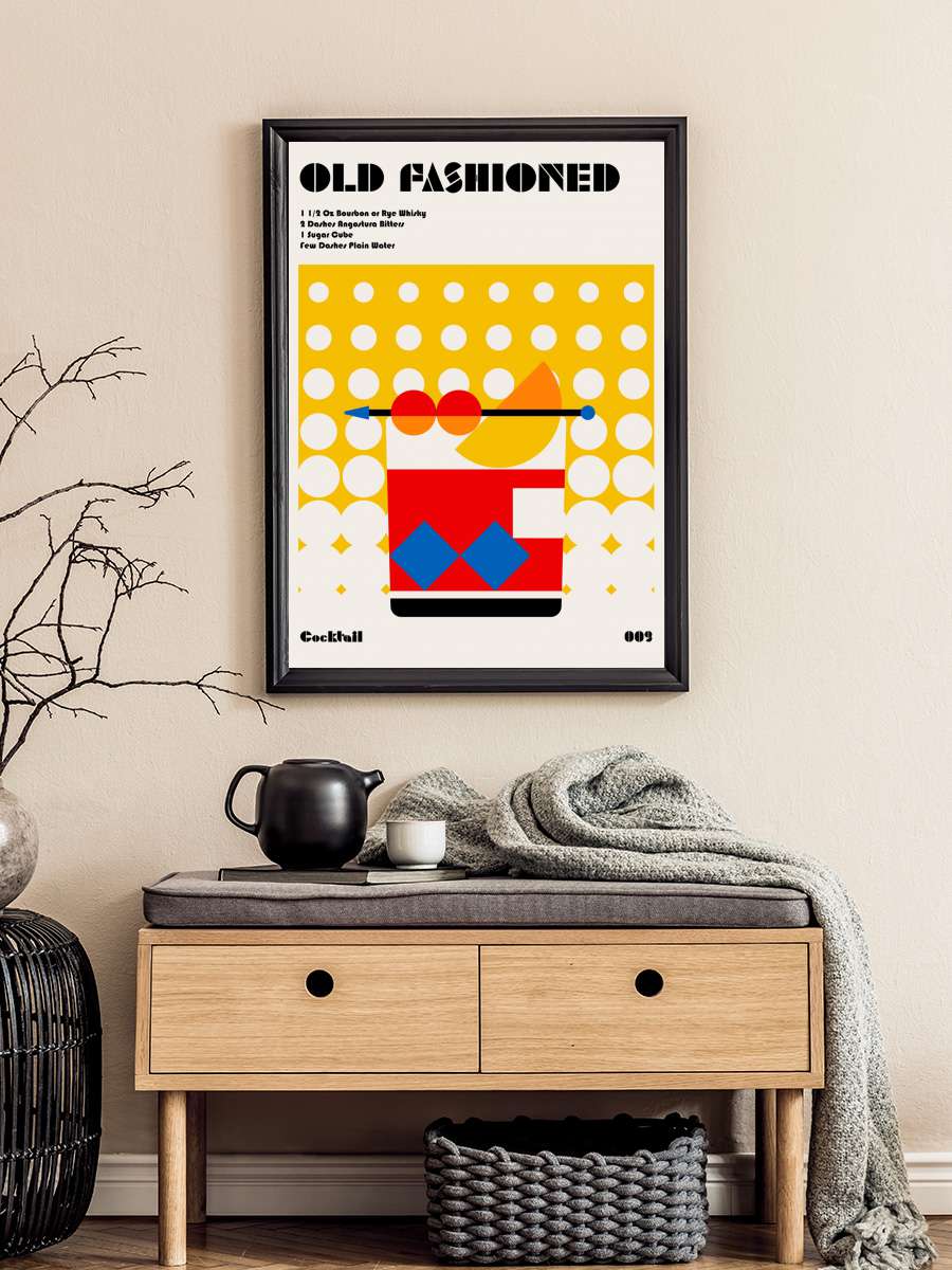 Old Fashioned Bauhaus Cocktail Sanatsal Modern Tablo Siyah Çerçeveli Poster Modern Duvar Tablo