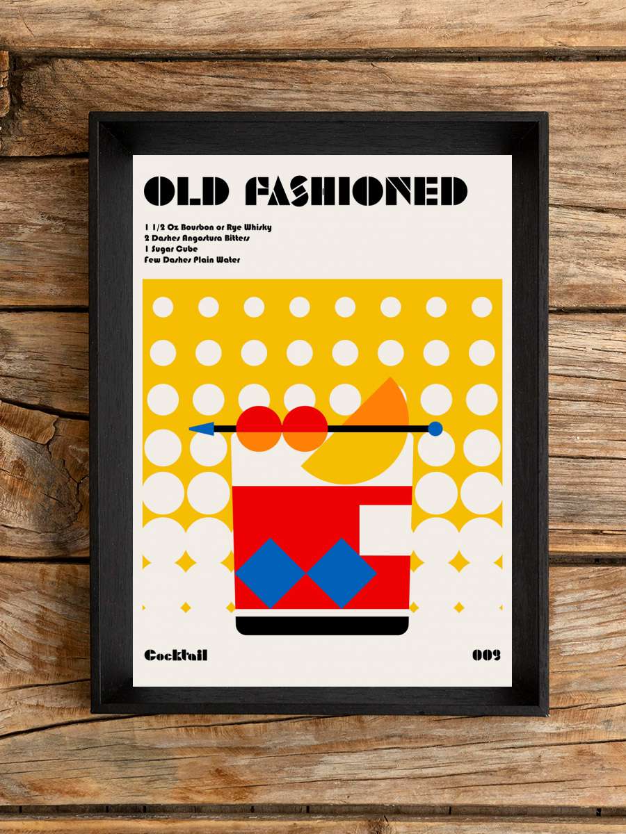 Old Fashioned Bauhaus Cocktail Sanatsal Modern Tablo Siyah Çerçeveli Poster Modern Duvar Tablo