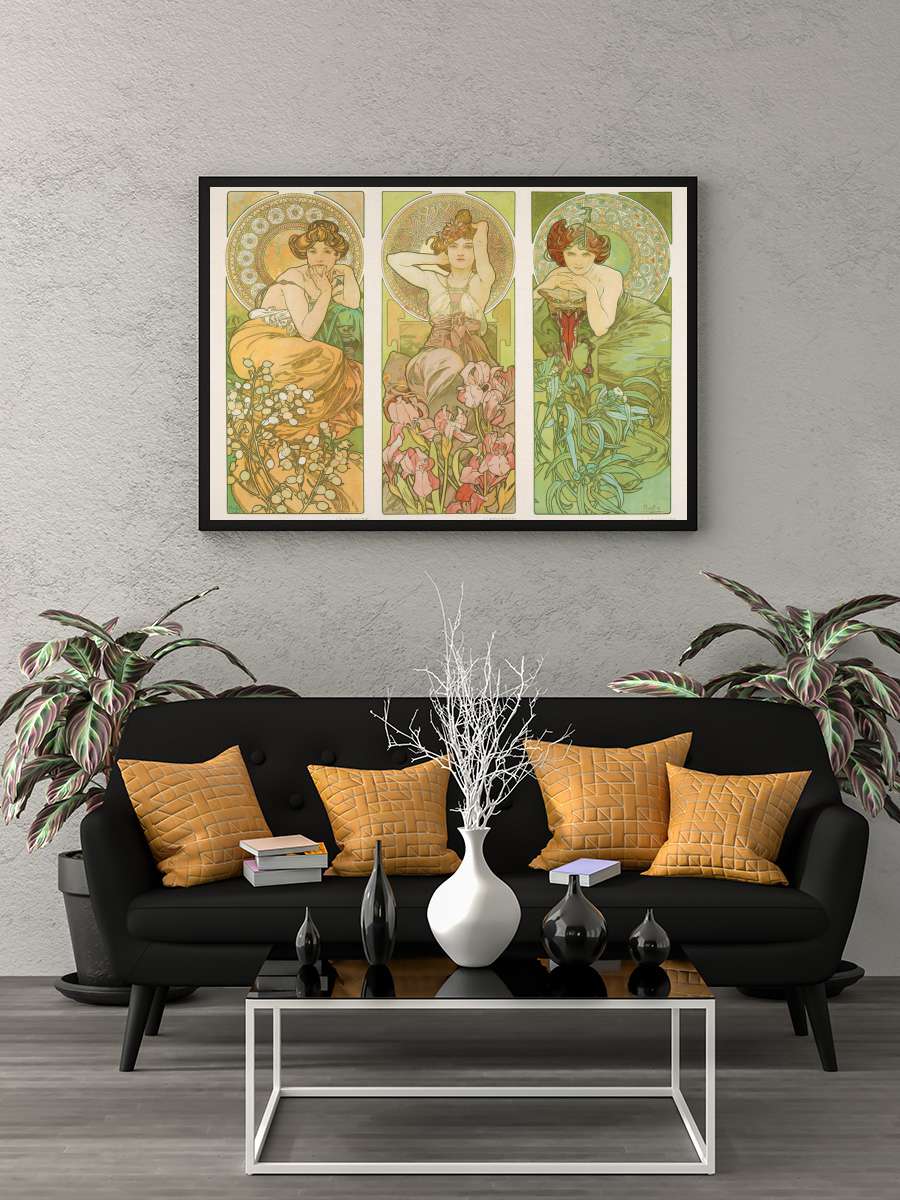 Topaz, Amethyst & Emerald … (Three Beautiful Art Nouveau… Sanatsal Modern Tablo Siyah Çerçeveli Poster Modern Duvar Tablo