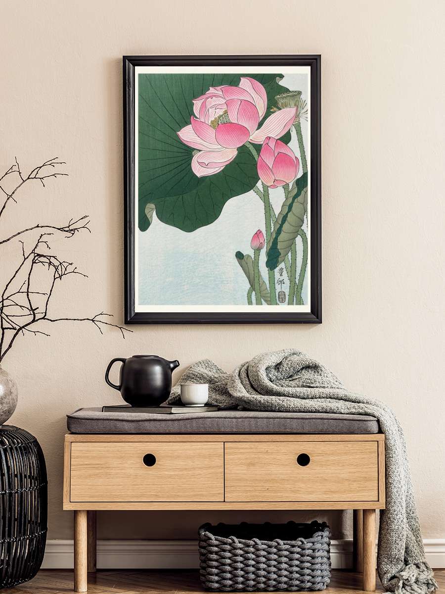 Blooming Lotus (Japandi Vintage… Vintage) - Ohara Koson Sanatsal Modern Tablo Siyah Çerçeveli Poster Modern Duvar Tablo