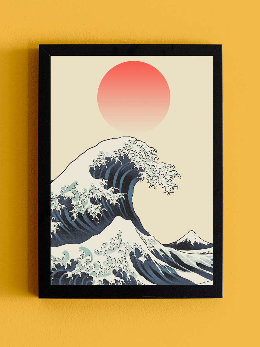 The great Wave under the red sun Sanatsal Modern Tablo Siyah Çerçeveli Poster Modern Duvar Tablo