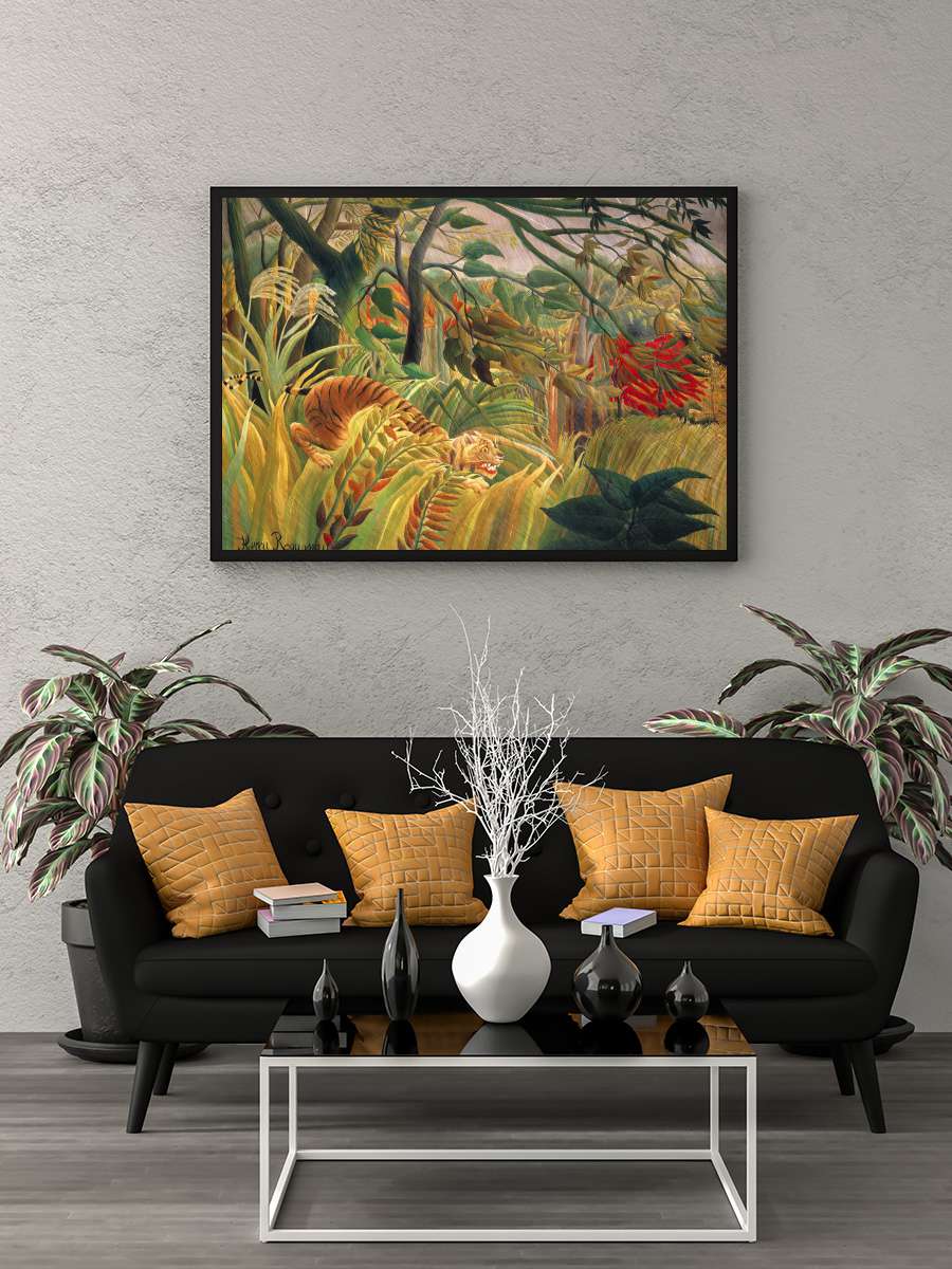 Tiger in a Tropical Storn … (Rainforest Landscape) -… Sanatsal Modern Tablo Siyah Çerçeveli Poster Modern Duvar Tablo