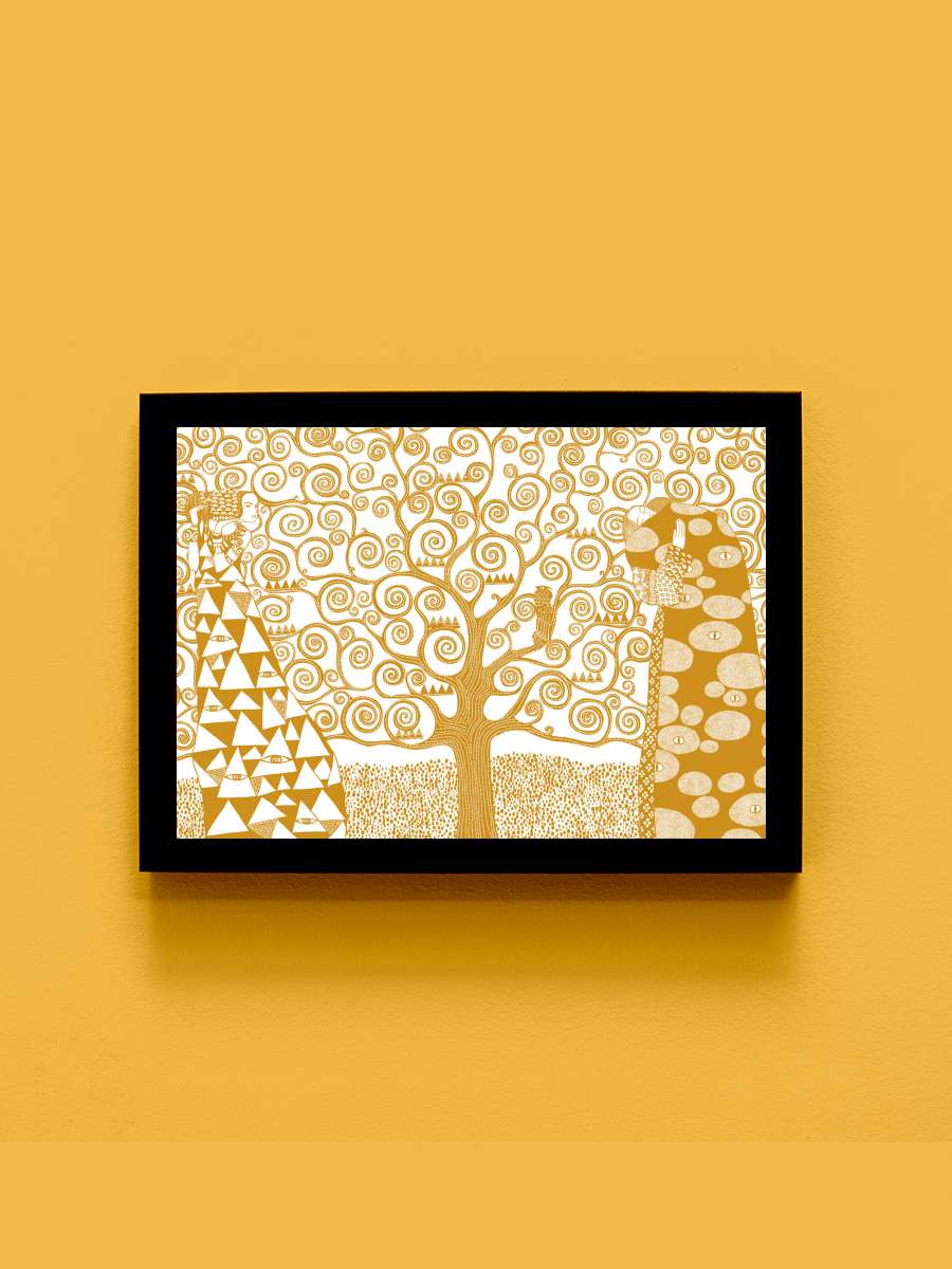 Cats & Dotz - The Tree of Life… Life yellow Sanatsal Modern Tablo Siyah Çerçeveli Poster Modern Duvar Tablo