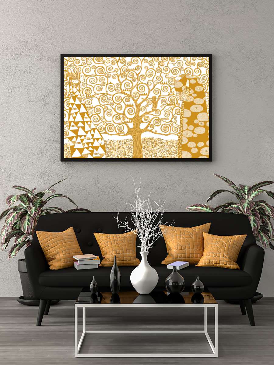 Cats & Dotz - The Tree of Life… Life yellow Sanatsal Modern Tablo Siyah Çerçeveli Poster Modern Duvar Tablo