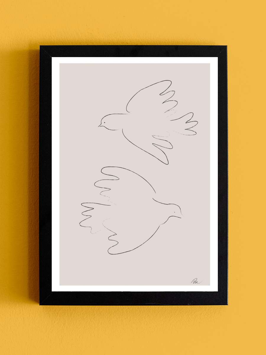 Two Doves Sanatsal Modern Tablo Siyah Çerçeveli Poster Modern Duvar Tablo