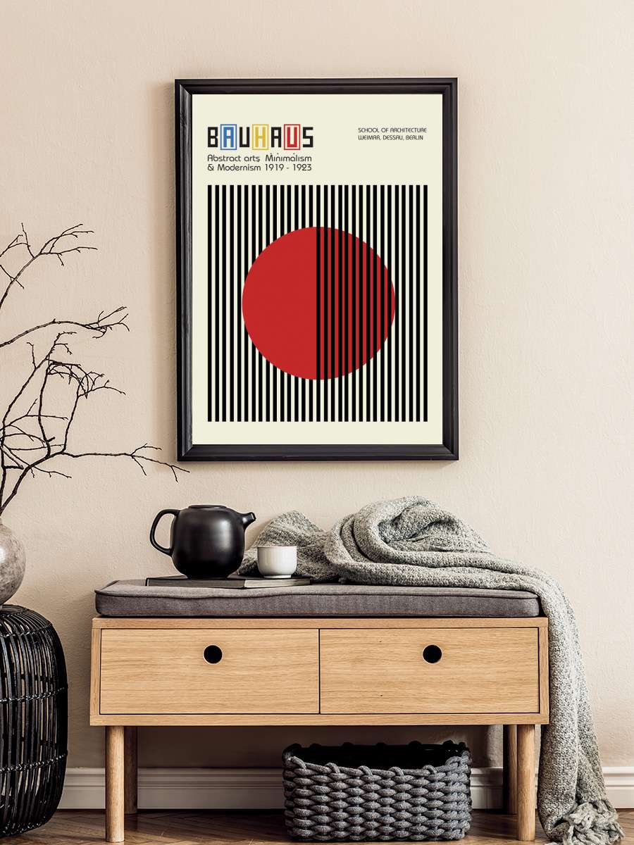 Bauhaus Abstract Art Red Sanatsal Modern Tablo Siyah Çerçeveli Poster Modern Duvar Tablo