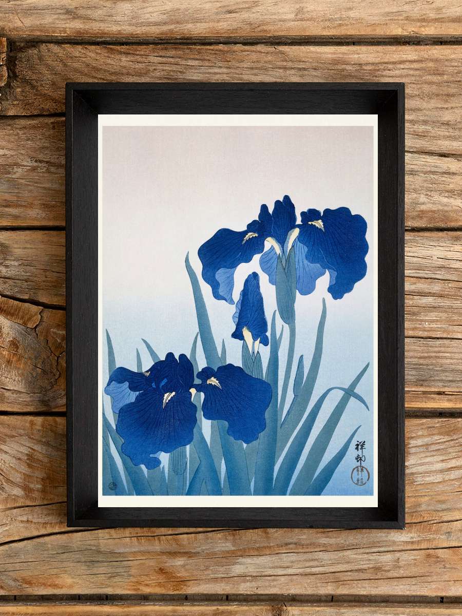 Blue Iris Flowers (Japandi… (Japandi Vintage) - Ohara Koson Sanatsal Modern Tablo Siyah Çerçeveli Poster Modern Duvar Tablo