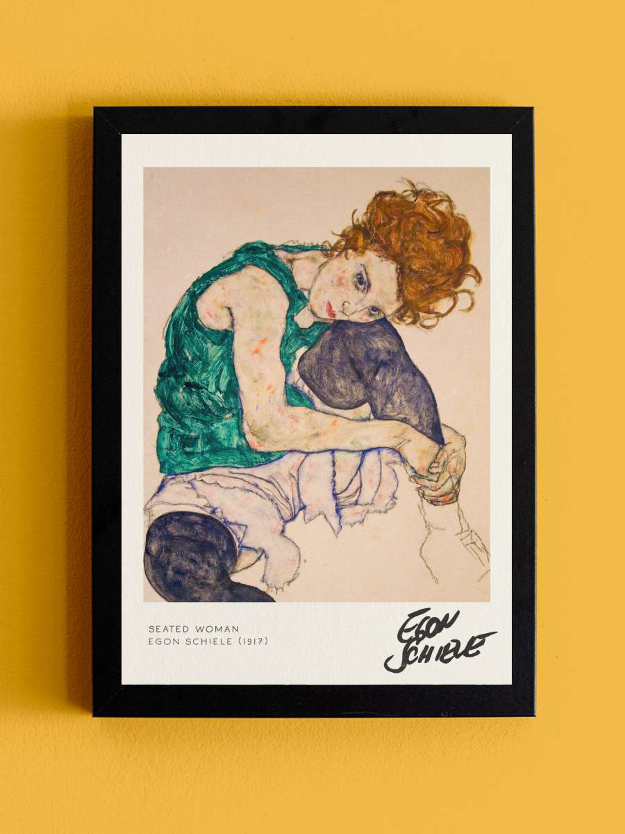 Seated Woman - Egon Schiele Sanatsal Modern Tablo Siyah Çerçeveli Poster Modern Duvar Tablo