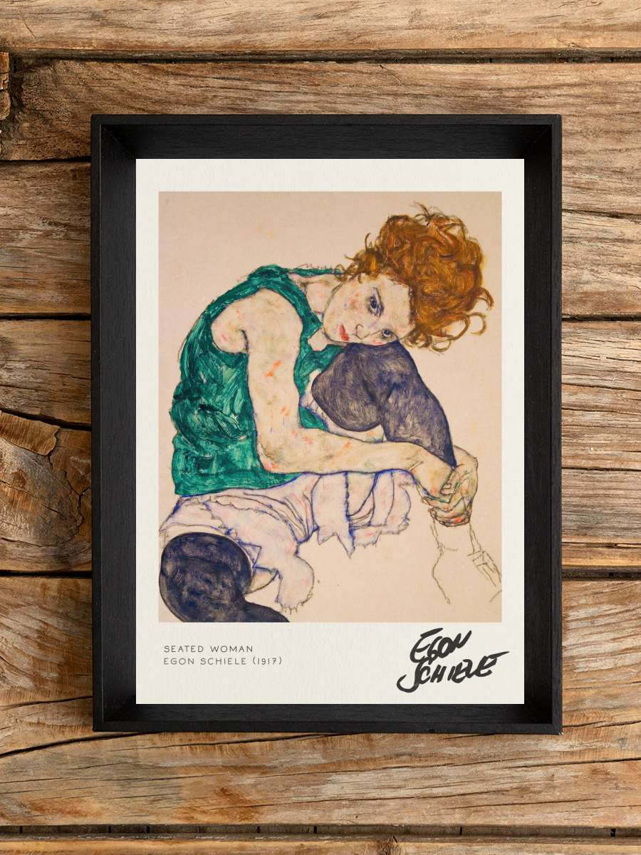 Seated Woman - Egon Schiele Sanatsal Modern Tablo Siyah Çerçeveli Poster Modern Duvar Tablo