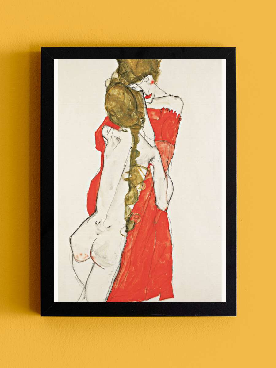 Girls Embrace (Female Nude… Nude Portrait) - Egon Schiele Sanatsal Modern Tablo Siyah Çerçeveli Poster Modern Duvar Tablo