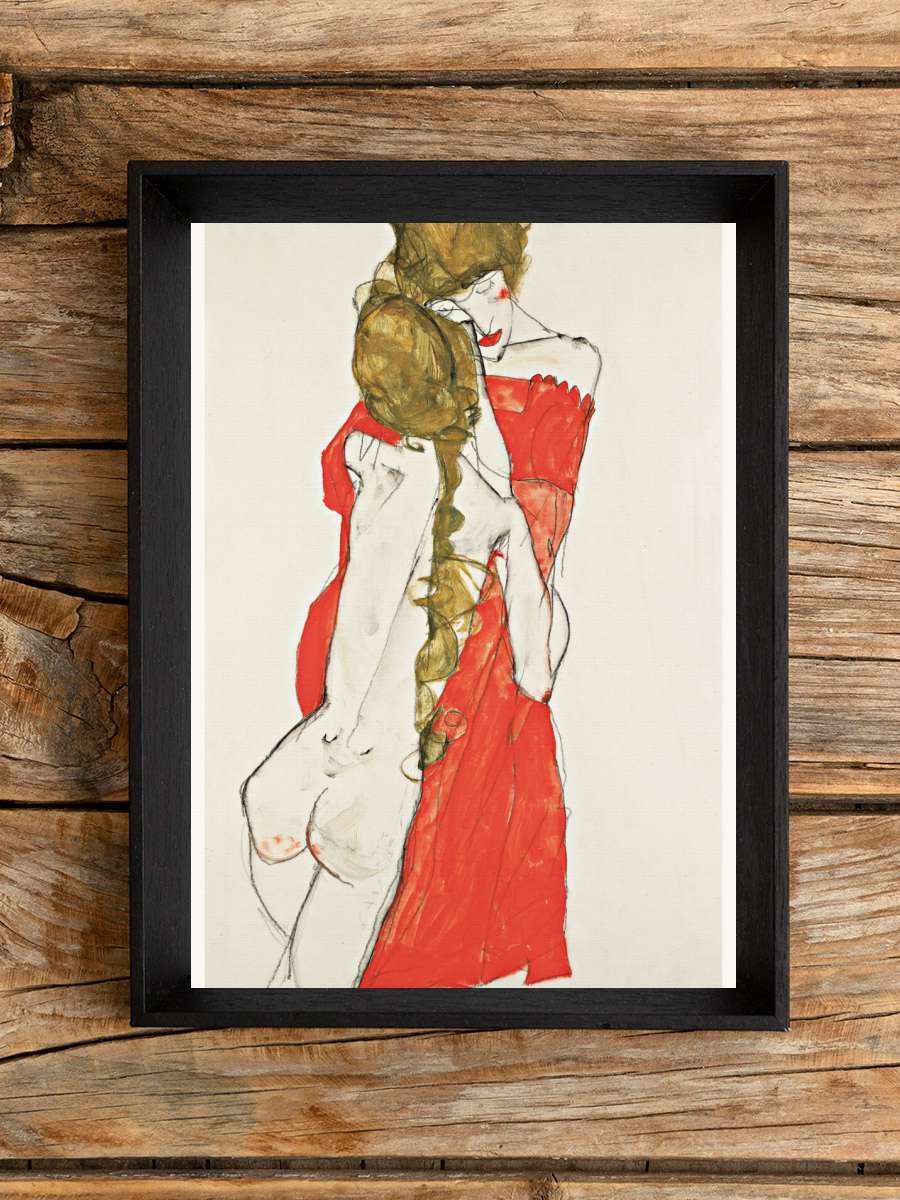 Girls Embrace (Female Nude… Nude Portrait) - Egon Schiele Sanatsal Modern Tablo Siyah Çerçeveli Poster Modern Duvar Tablo