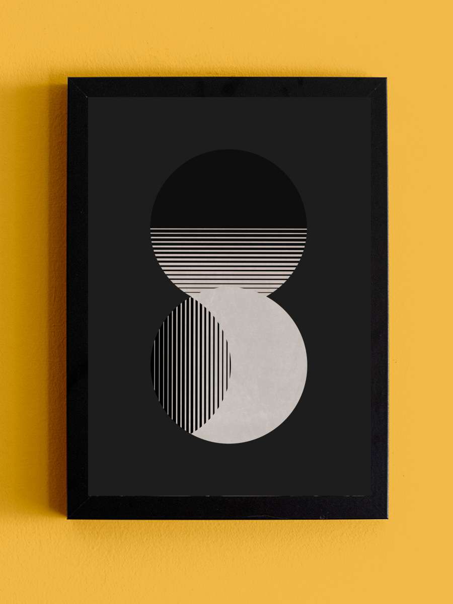 Circle Sun & Moon BW Sanatsal Modern Tablo Siyah Çerçeveli Poster Modern Duvar Tablo