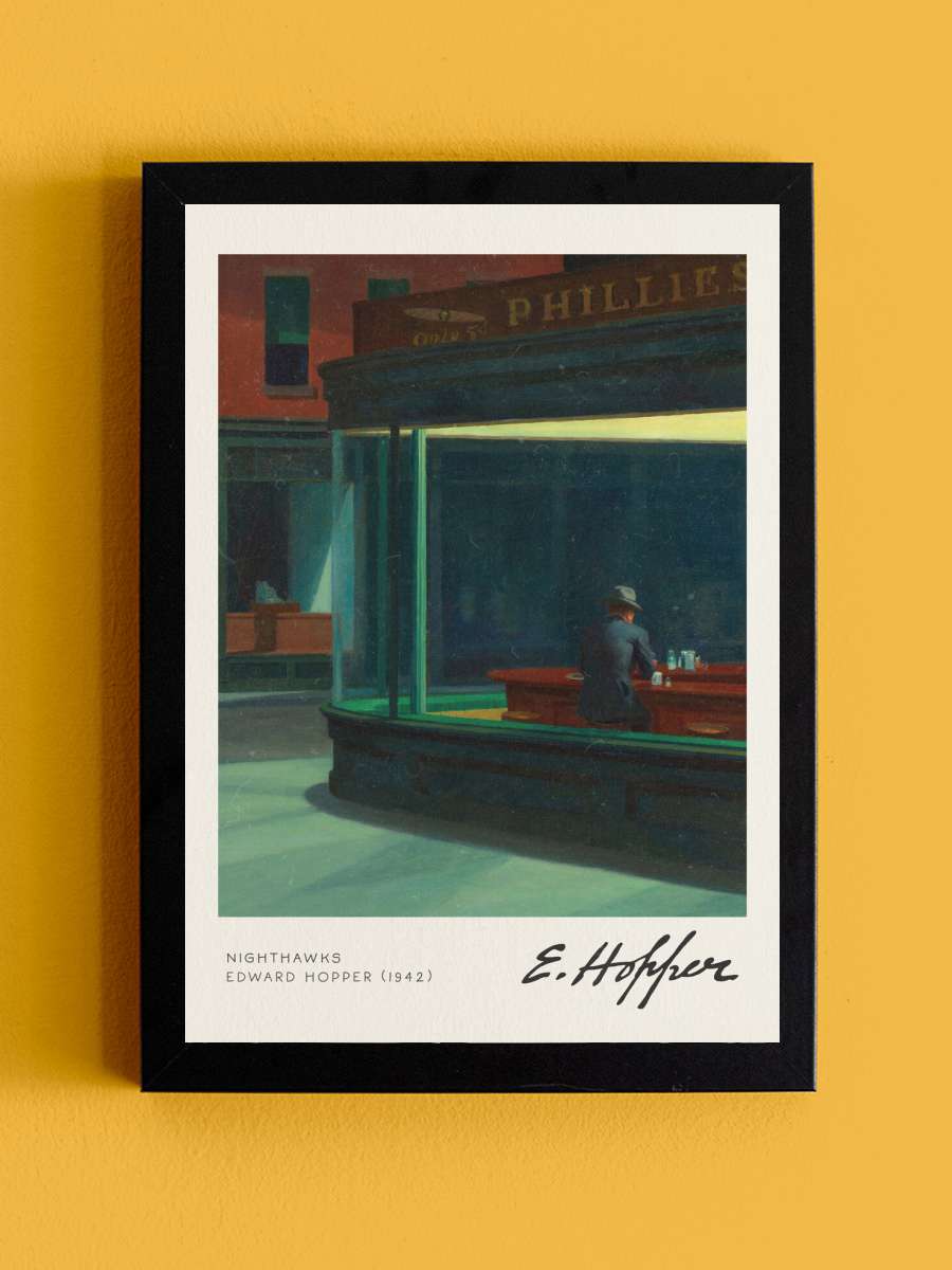 Nighthawks Sanatsal Modern Tablo Siyah Çerçeveli Poster Modern Duvar Tablo