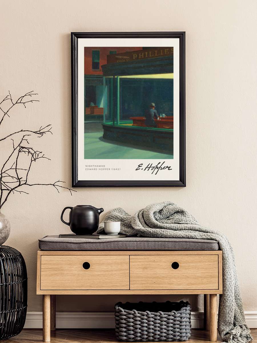 Nighthawks Sanatsal Modern Tablo Siyah Çerçeveli Poster Modern Duvar Tablo