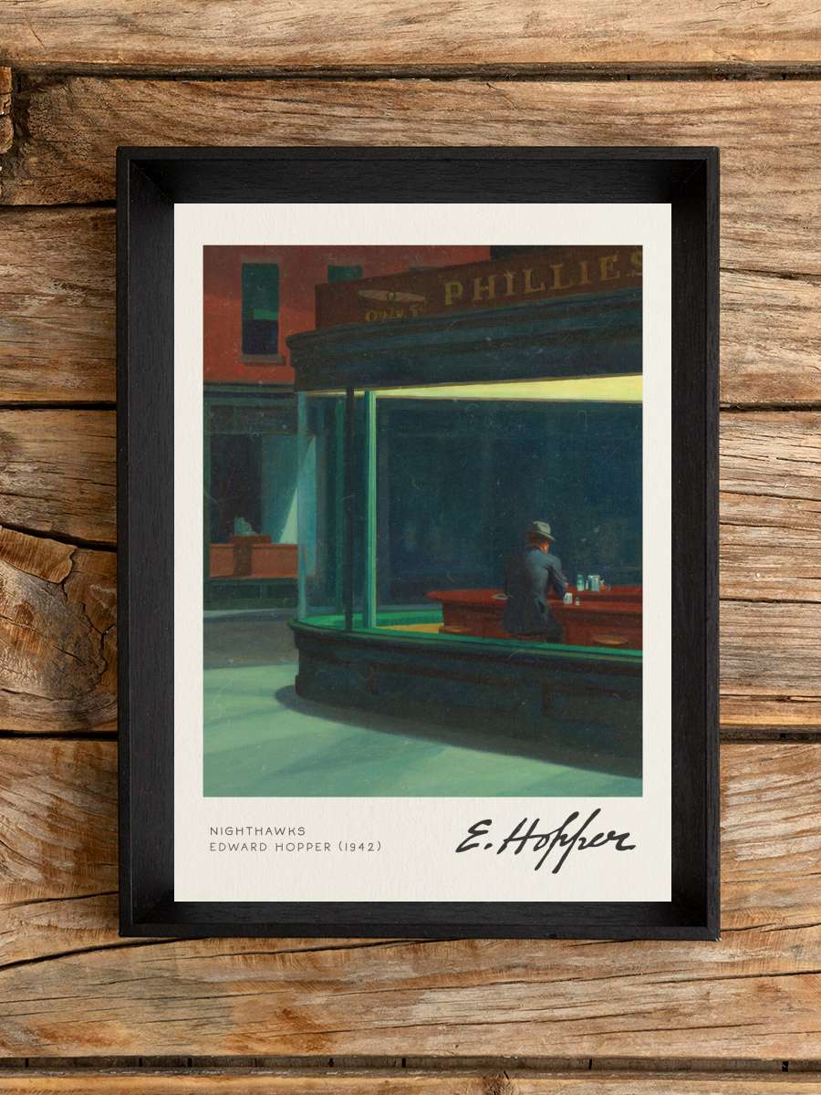 Nighthawks Sanatsal Modern Tablo Siyah Çerçeveli Poster Modern Duvar Tablo