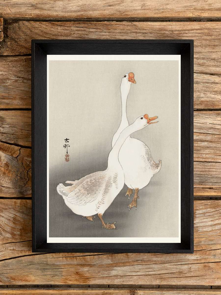 Two Geese (Japandi Vintage) -… - Ohara Koson Sanatsal Modern Tablo Siyah Çerçeveli Poster Modern Duvar Tablo