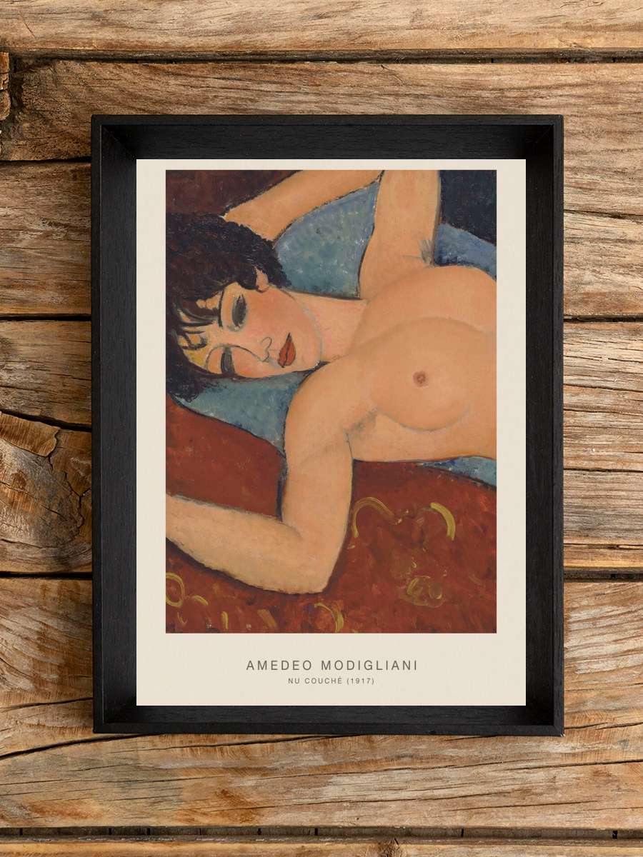 Nu Couché (Reclining Female… Female Nude with Exposed Breasts)… Sanatsal Modern Tablo Siyah Çerçeveli Poster Modern Duvar Tablo