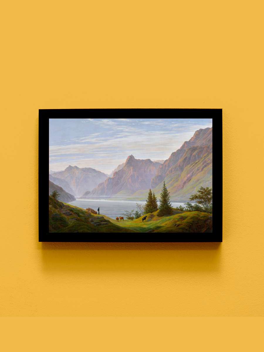 A Mountain Lake in the Morning … (Vintage Green… Sanatsal Modern Tablo Siyah Çerçeveli Poster Modern Duvar Tablo