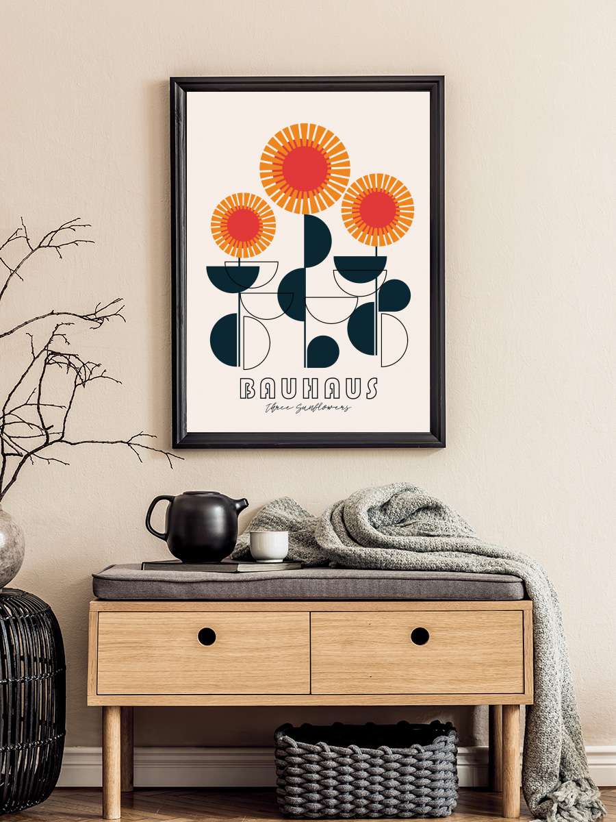 Three Sunflowers Sanatsal Modern Tablo Siyah Çerçeveli Poster Modern Duvar Tablo