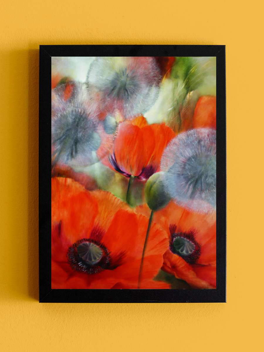 Poppies and dandelions_ Sanatsal Modern Tablo Siyah Çerçeveli Poster Modern Duvar Tablo