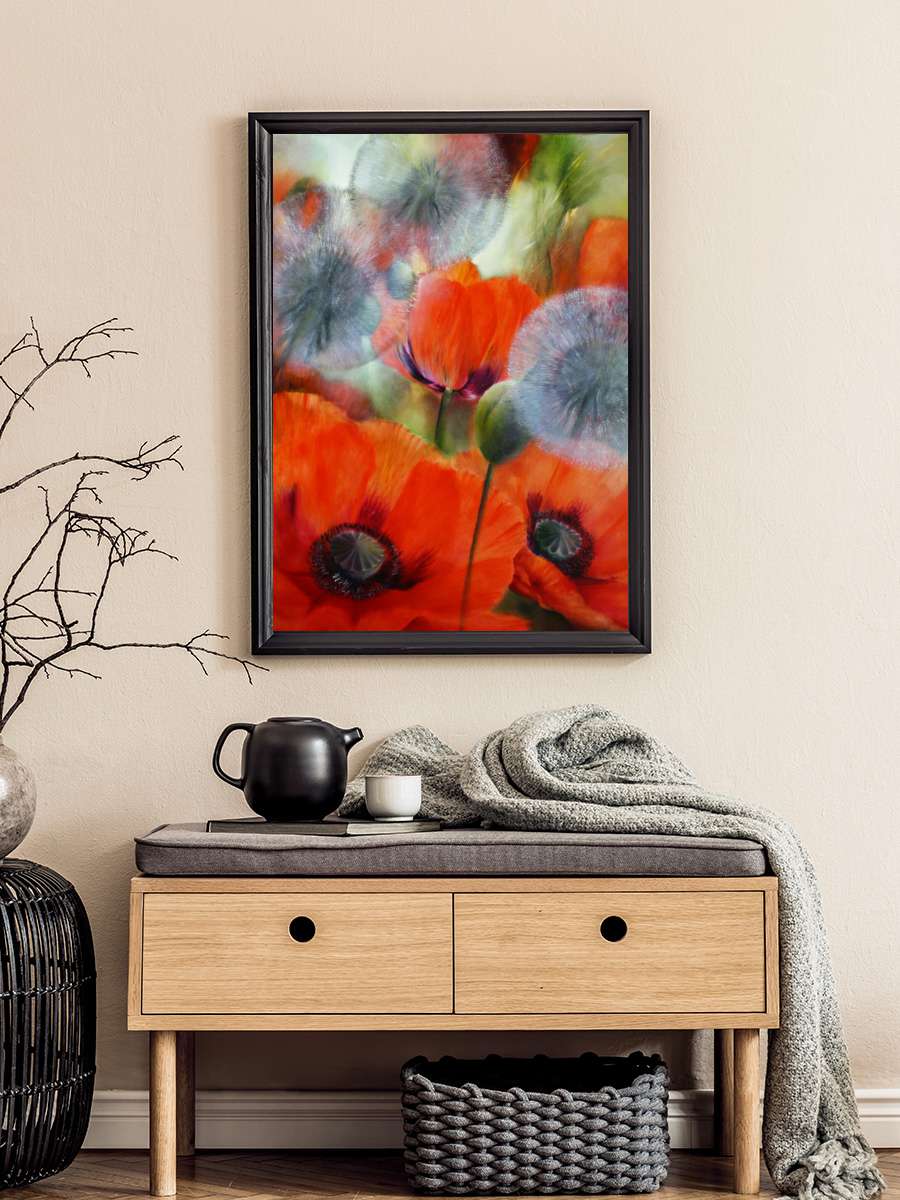 Poppies and dandelions_ Sanatsal Modern Tablo Siyah Çerçeveli Poster Modern Duvar Tablo