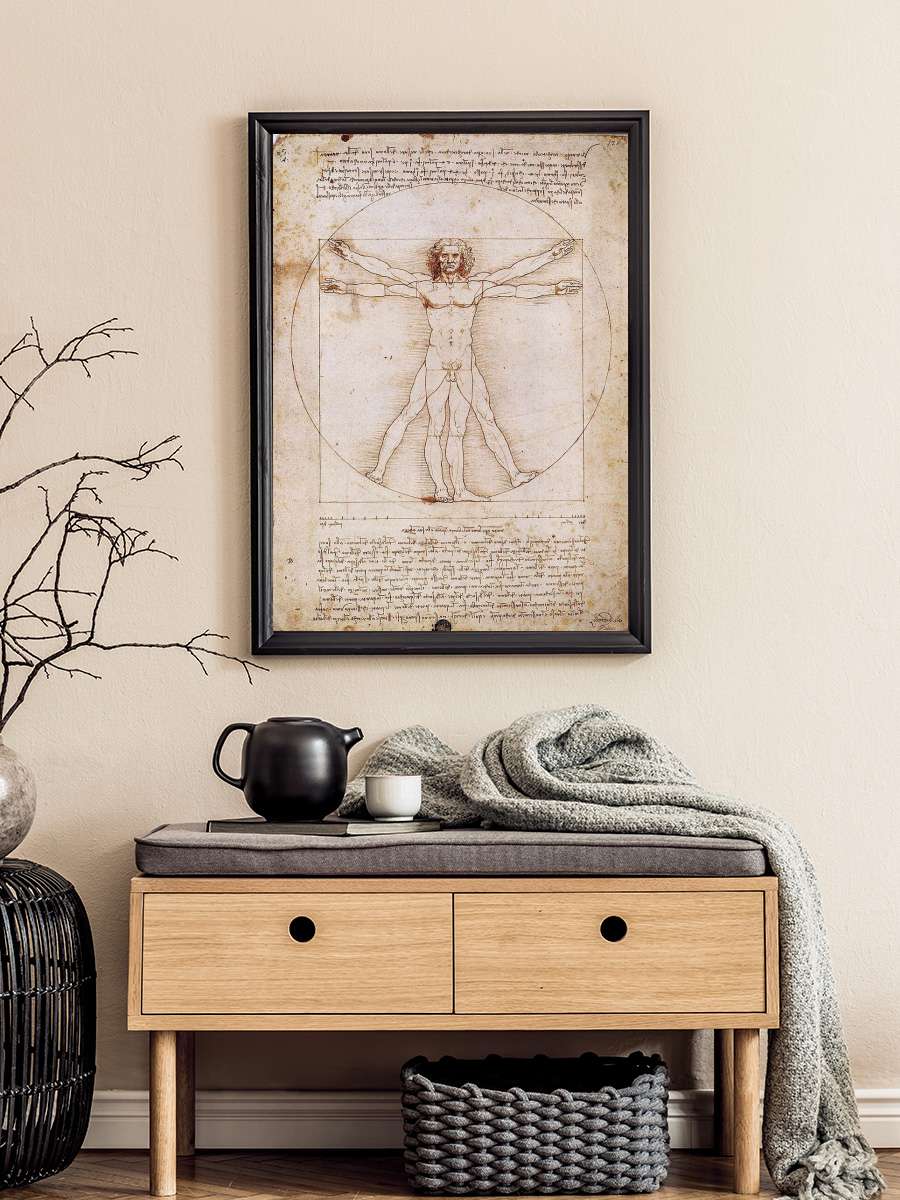 Vitruvian Man Sanatsal Modern Tablo Siyah Çerçeveli Poster Modern Duvar Tablo