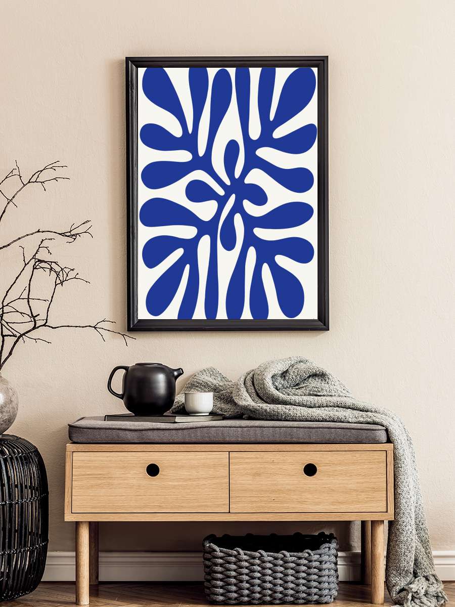 Blue leaf #2 Sanatsal Modern Tablo Siyah Çerçeveli Poster Modern Duvar Tablo