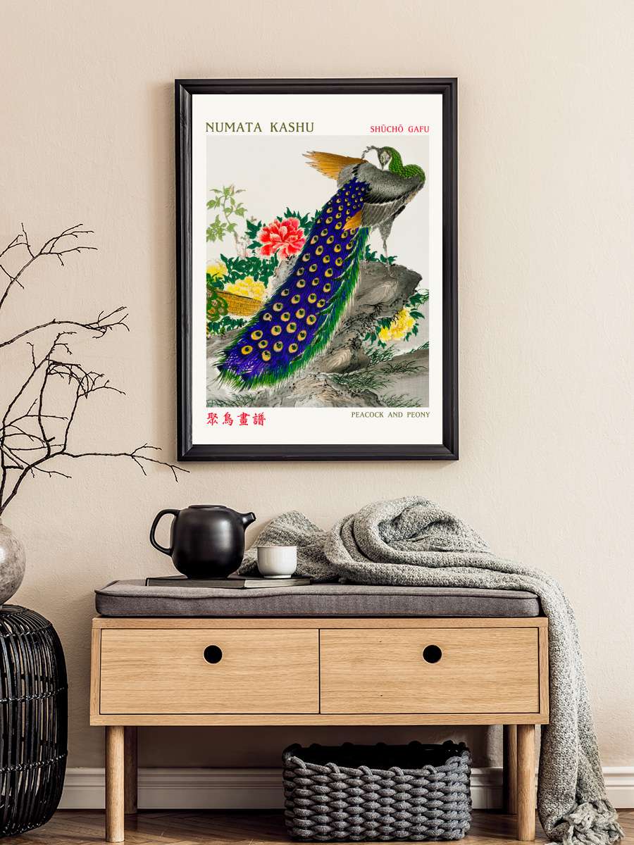 Peacock & Peony (Asian Birds) -… - Numata Kashu Sanatsal Modern Tablo Siyah Çerçeveli Poster Modern Duvar Tablo