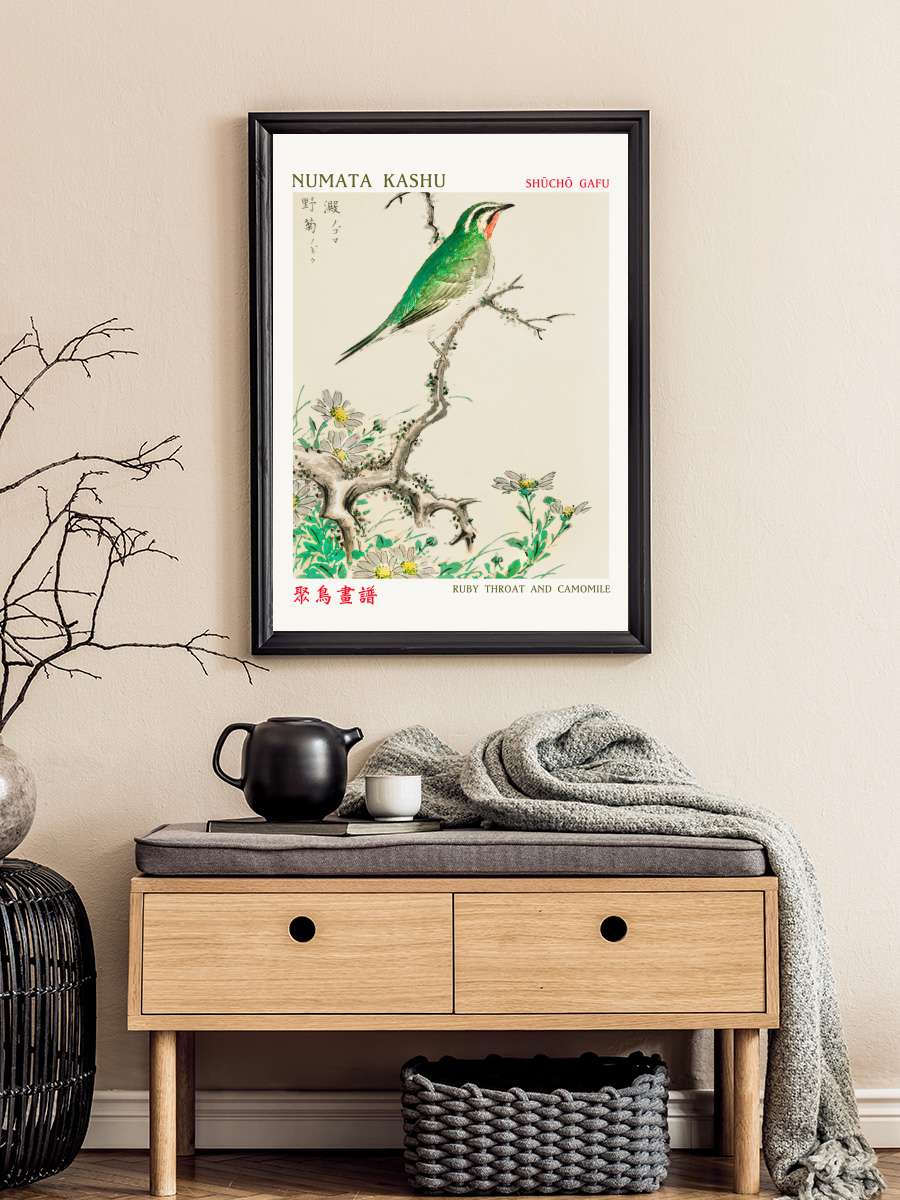 Ruby Throat & Camomile (Asian… (Asian Birds) - Numata Kashu Sanatsal Modern Tablo Siyah Çerçeveli Poster Modern Duvar Tablo