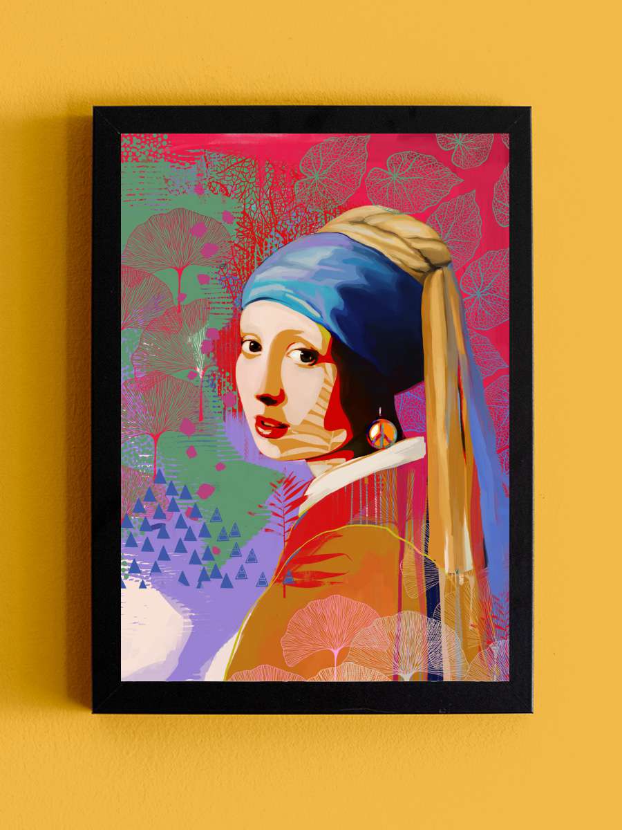 Girl with a Pearl Peace Earring  Sanatsal Modern Tablo Siyah Çerçeveli Poster Modern Duvar Tablo