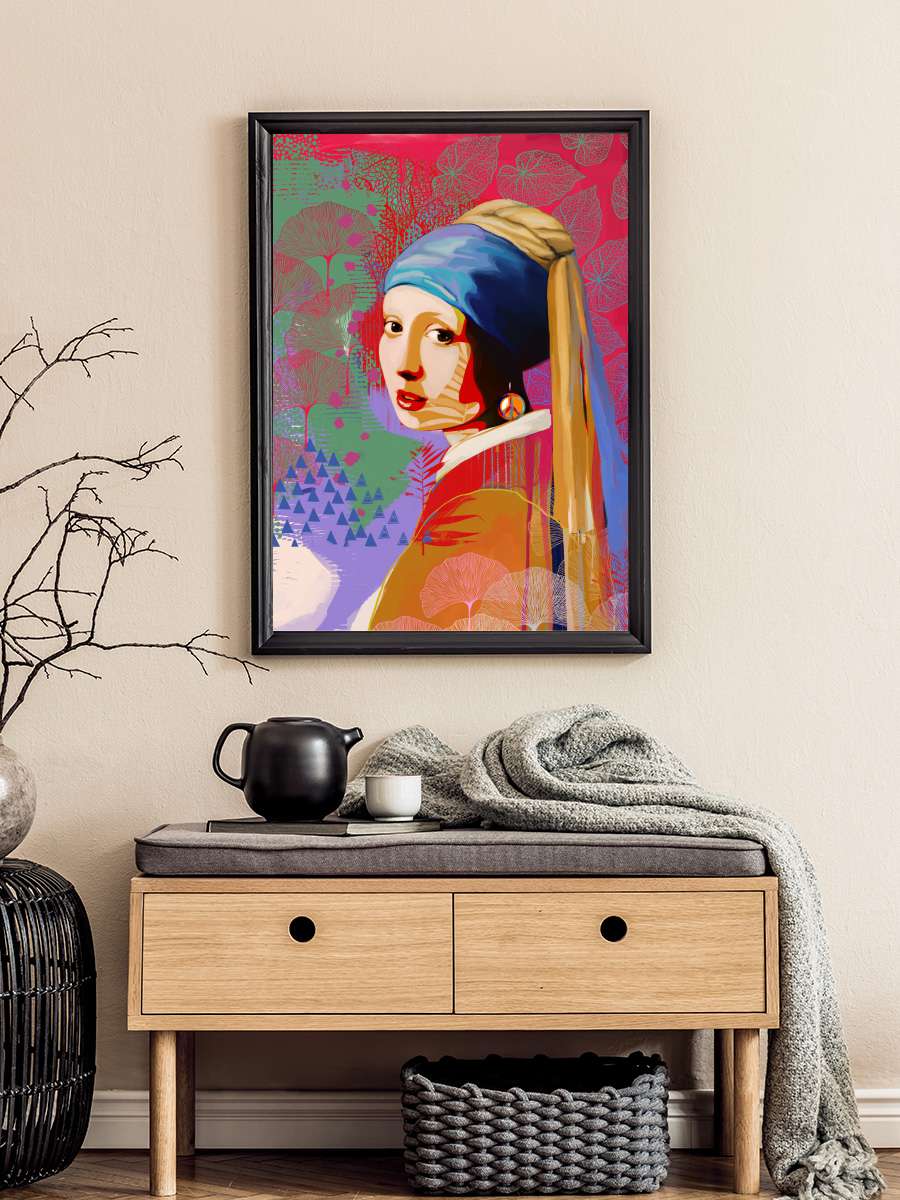 Girl with a Pearl Peace Earring  Sanatsal Modern Tablo Siyah Çerçeveli Poster Modern Duvar Tablo