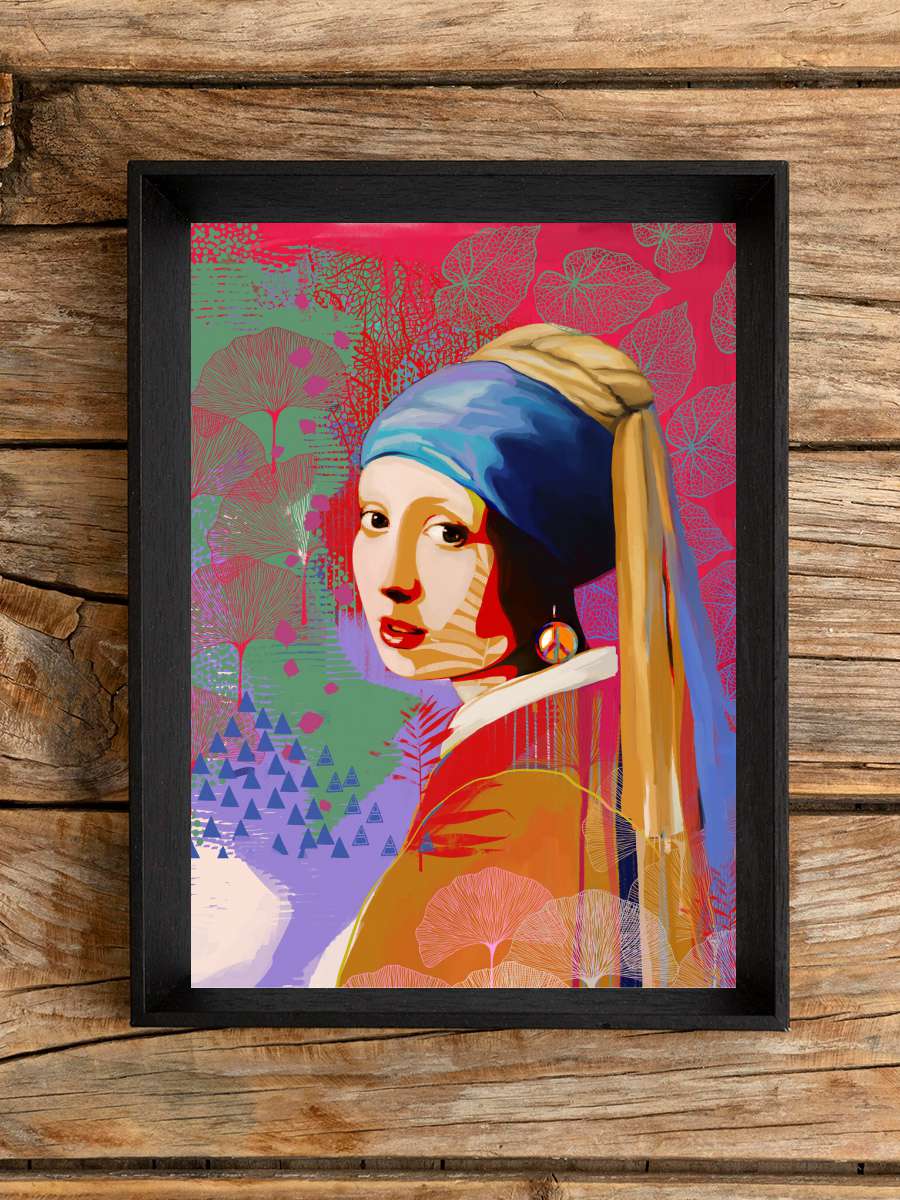 Girl with a Pearl Peace Earring  Sanatsal Modern Tablo Siyah Çerçeveli Poster Modern Duvar Tablo