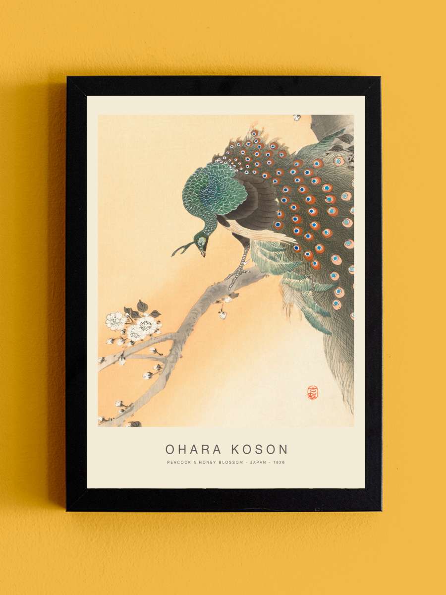 Peacock & Honey Blossom … (Special Edition) - Ohara Koson Sanatsal Modern Tablo Siyah Çerçeveli Poster Modern Duvar Tablo