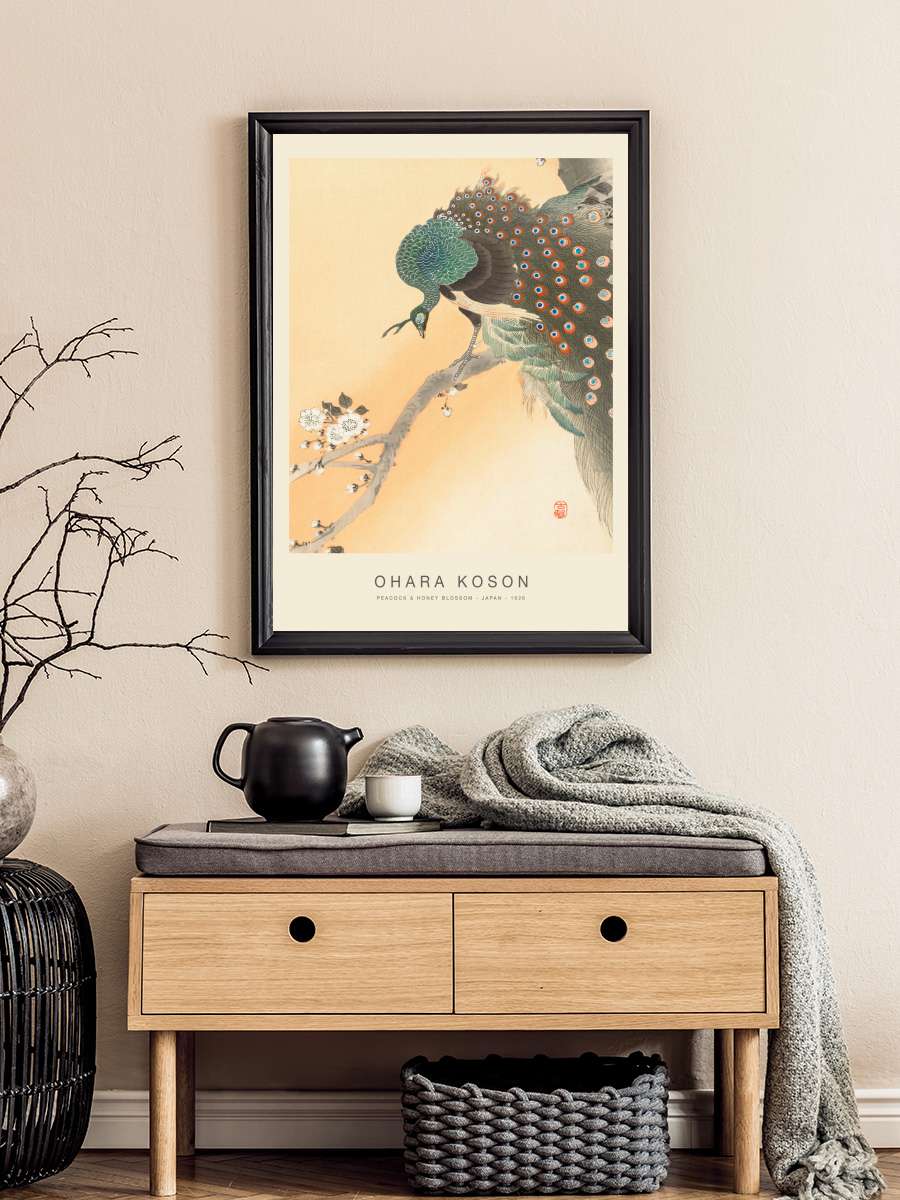 Peacock & Honey Blossom … (Special Edition) - Ohara Koson Sanatsal Modern Tablo Siyah Çerçeveli Poster Modern Duvar Tablo