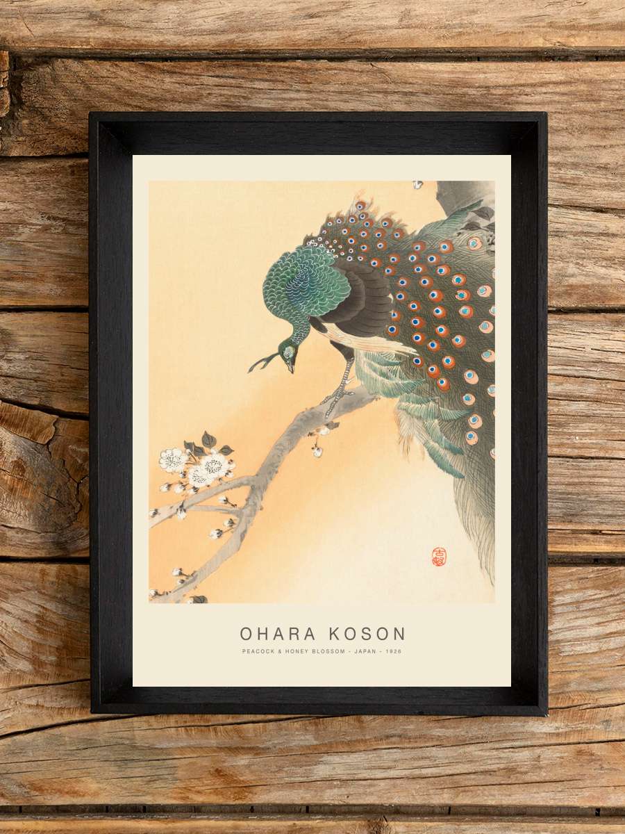 Peacock & Honey Blossom … (Special Edition) - Ohara Koson Sanatsal Modern Tablo Siyah Çerçeveli Poster Modern Duvar Tablo