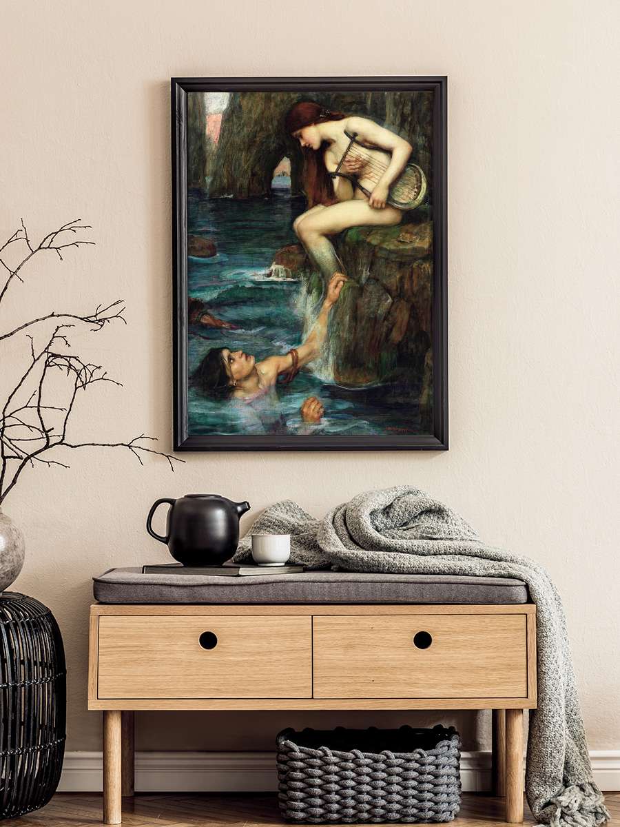 The Siren (Vintage Mermaid) -… - John William Waterhouse Sanatsal Modern Tablo Siyah Çerçeveli Poster Modern Duvar Tablo